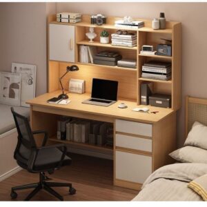 Rectangular Office Desk with Filing Cabinet & Hutch